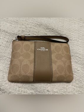 Coach Signature Wristlet with Center Leather Stripe